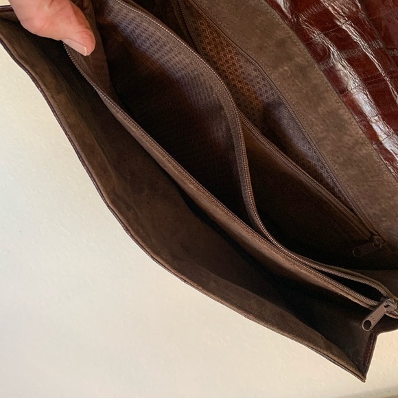 GENUINE EEL Brown Flap Clutch, 2 sections, pockets, detachable strap. Pristine! - Picture 7 of 17